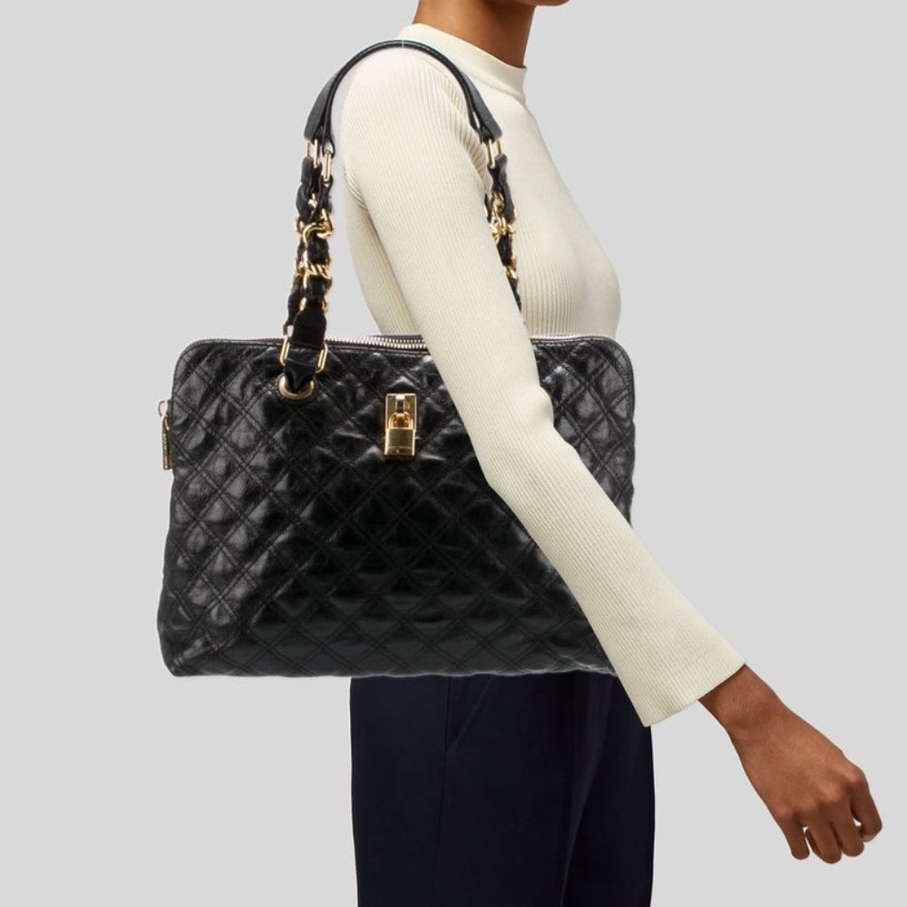 MARC JACOBS Collection Black Quilted Leather Gold Chain Rio TOTE Venetia